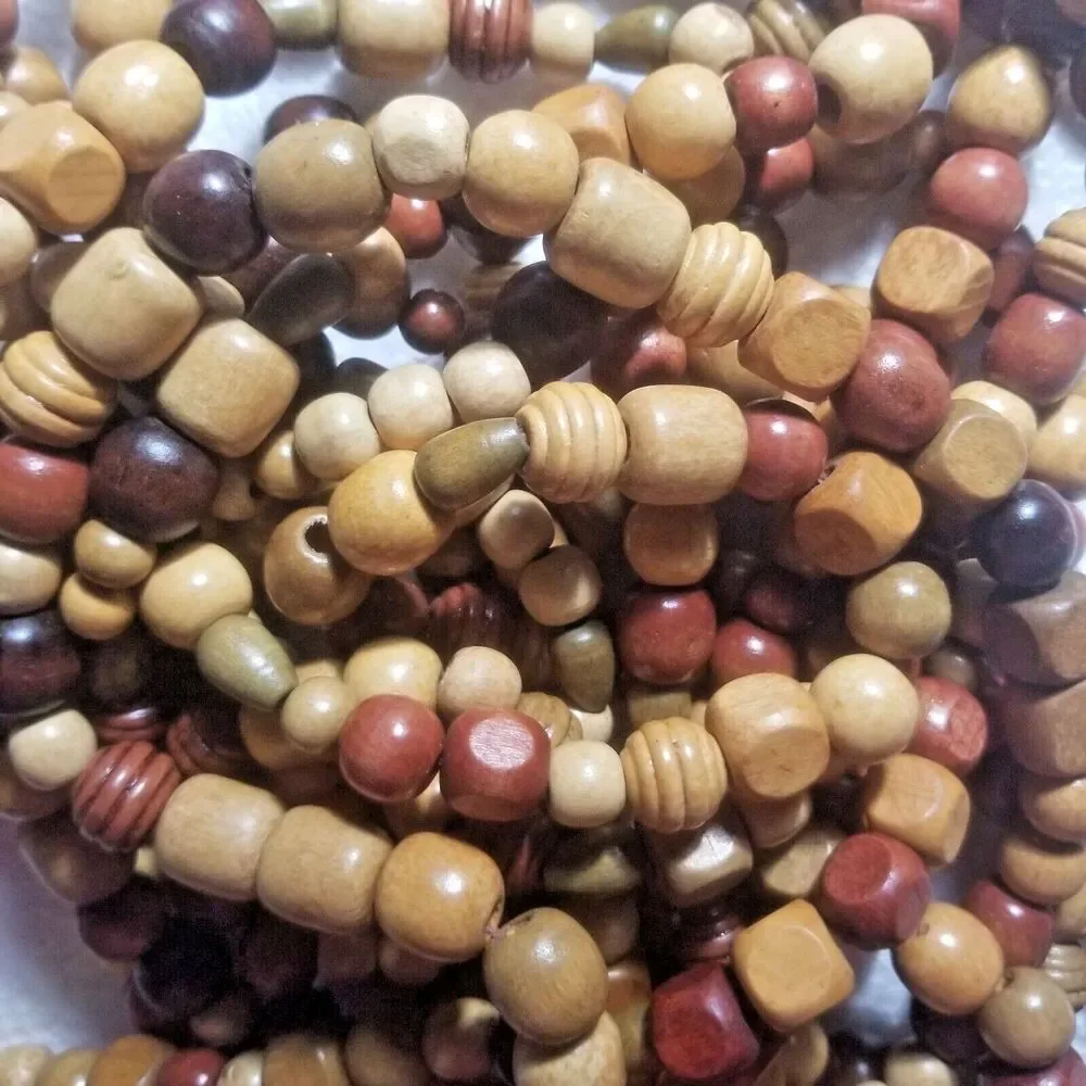Wood Bead Garland Vintage Look Assorted Wood Tones & Shapes Approx. 20 Feet Long
